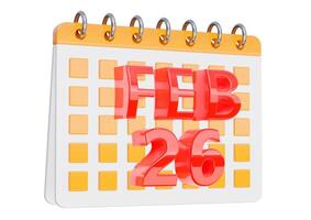 febbraio 26. calendario design isolato su bianca sfondo foto