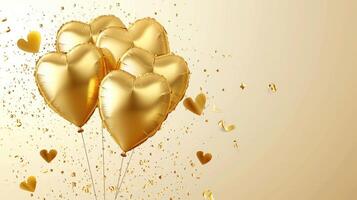 ai generato compleanno d'oro palloncini sfondo design. contento compleanno d'oro Palloncino e coriandoli decorazione elemento per nascita giorno celebrazione saluto carta design foto