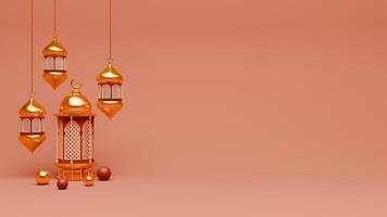 3d rendere Ramadan sfondo con lanterna e islamico ornamenti per bandiera modello foto