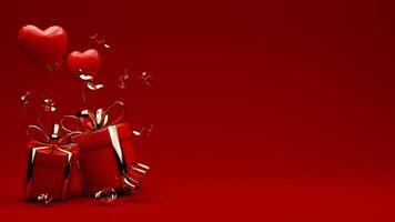 3d reso rosso e oro San Valentino a tema di coriandoli, regalo scatole, e amore palloncini per bandiera modello foto