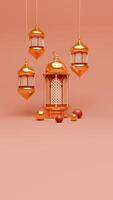 3d rendere Ramadan sfondo con lanterna e islamico ornamenti per sociale media storia foto