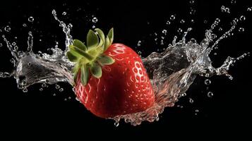 ai generato un' fragola è spruzzi nel acqua foto