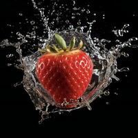 ai generato un' fragola è spruzzi nel acqua foto