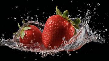 ai generato un' fragola è spruzzi nel acqua foto