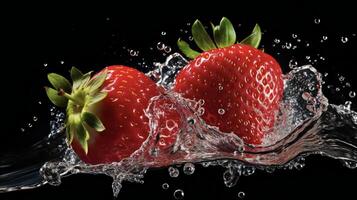 ai generato un' fragola è spruzzi nel acqua foto