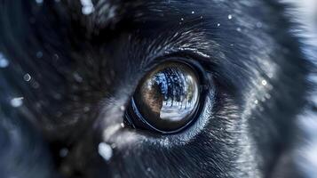 ai generato un' vicino su di un' nero cani occhio foto