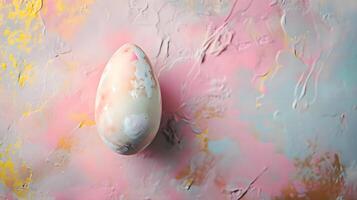 ai generato un' pittura di un uovo su un' rosa e blu sfondo foto