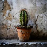 ai generato un' cactus nel un' argilla pentola su un' ripiano foto