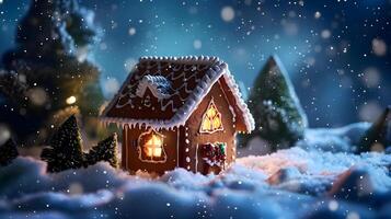 ai generato un' Natale scena con un' piccolo Casa nel il neve foto