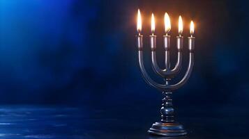 ai generato un' hanukkah menorah con cinque illuminato candele foto