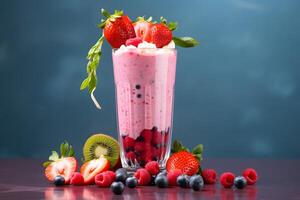 ai generato delizioso Yogurt con fresco frutti di bosco nel un' bicchiere foto