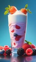 ai generato delizioso Yogurt con fresco frutti di bosco nel un' bicchiere foto