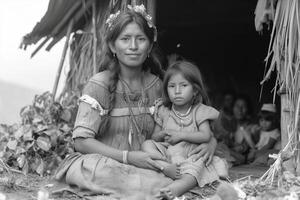 ai generato ai generato retrò fotografia di il vita di indigeno persone foto