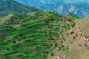 montagna paesaggio con verde agricolo terrazze su il versante foto