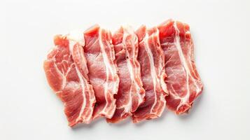 ai generato affettato crudo Maiale carne isolato su bianca sfondo. superiore Visualizza. piatto posare foto