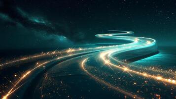 ai generato futuristico leggero sentieri su cosmico autostrada nel spazio foto