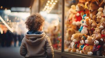 ai generato infanzia Meraviglia - guardando a giocattolo memorizzare foto