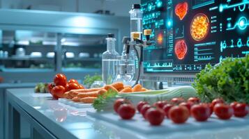 ai generato innovativo cibo scienza laboratorio con nutritivo analisi foto