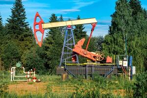 olio pompaggio stazione con pumpjack tra il foresta foto