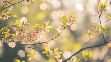 ai generato primavera bokeh con fioritura alberi foto
