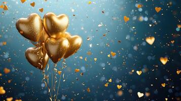 ai generato compleanno d'oro palloncini sfondo design. contento compleanno d'oro Palloncino e coriandoli decorazione elemento per nascita giorno celebrazione saluto carta design foto