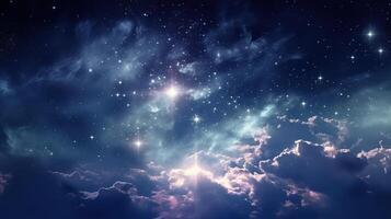 ai generato notte cielo con nuvole e stelle come sfondo. 3d illustrazione. foto
