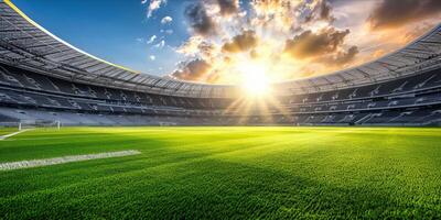 ai generato calcio stadio con verde campo per calcio concorrenza incontro. calcio tazza torneo foto