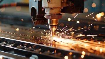 ai generato cnc laser taglio di metallo, moderno industriale tecnologia fabbricazione industriale particolari. foto
