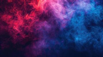 ai generato drammatico Fumo e nebbia nel contrastante vivido rosso, blu, e viola colori. vivido e intenso astratto sfondo o sfondo. foto