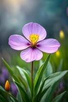 ai generato ritratto di un' primavera viola fiore fioritura nel giardino durante primavera foto