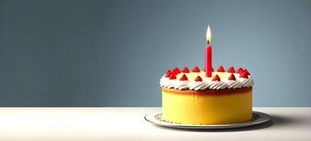 ai generato un' delizioso compleanno torta è presentata su un' pianura sfondo foto