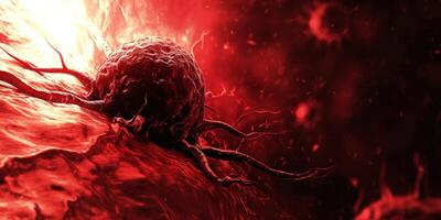 ai generato orribile rosso cancro cellule malattia diffusione su un organo dentro umano corpo. cancro trattamento, cancro oncologia, in crescita tumore cellule foto