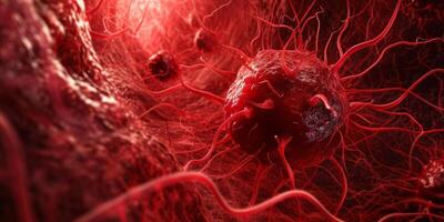 ai generato orribile rosso cancro cellule malattia diffusione su un organo dentro umano corpo. cancro trattamento, cancro oncologia, in crescita tumore cellule foto