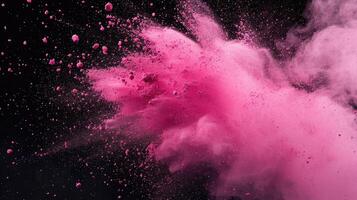 ai generato rosa colore polvere spruzzi al di sopra di nero fondale foto