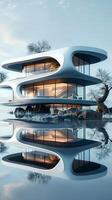 ai generato elegante futuristico casa minimalista design contro un' incontaminato bianca fondale verticale mobile sfondo foto