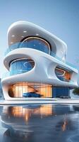 ai generato foto elegante moderno dimora futuristico Casa design contro incontaminato bianca fondale verticale mobile sfondo