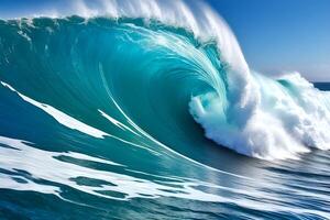 ai generato bellissimo oceano paesaggio con alto marea onda foto