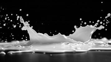 ai generato latte o bianca liquido spruzzo isolato su nero sfondo foto