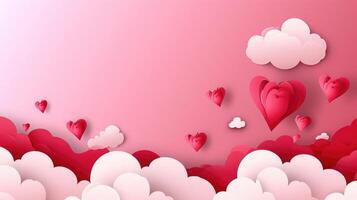 ai generato contento San Valentino giorno vuoto sfondo, bellissimo carta tagliare nuvole con papercut stile. posto per testo foto