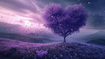 ai generato viola cuore albero sfondo, viola alberi sfondo foto