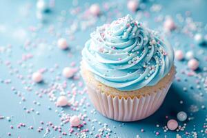 ai generato un' bellissimo Cupcake con blu e rosa condimenti. ai generato foto