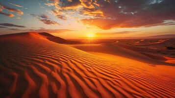 ai generato primavera tramonto a il cancelli , con il sabbia dune illuminato foto