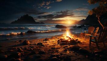 ai generato tramonto al di sopra di il costa, un' tranquillo scena generato di ai foto
