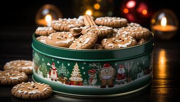 ai generato fatti in casa Pan di zenzero biscotti decorare il festivo dolce tavolo generato di ai foto