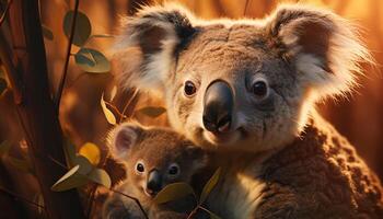 ai generato carino koala seduta su eucalipto albero ramo generato di ai foto