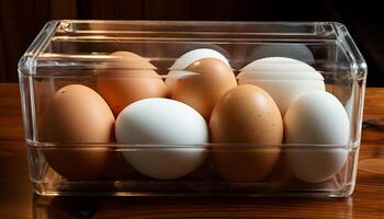 ai generato fresco biologico uova, un' salutare proteina pasto generato di ai foto
