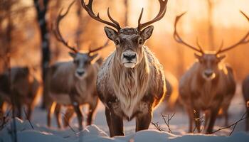 ai generato cervo pascolo nel inverno, natura tranquillo bellezza generato di ai foto