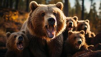 ai generato carino orso a piedi nel il foresta, mangiare bambù generato di ai foto