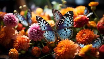 ai generato Multi colorato farfalla su fiore, vivace natura regalo generato di ai foto