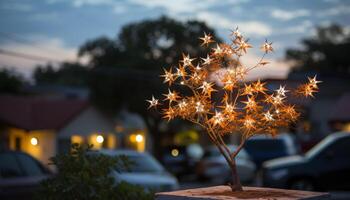 ai generato raggiante albero si illumina notte con vivace autunno colori generato di ai foto